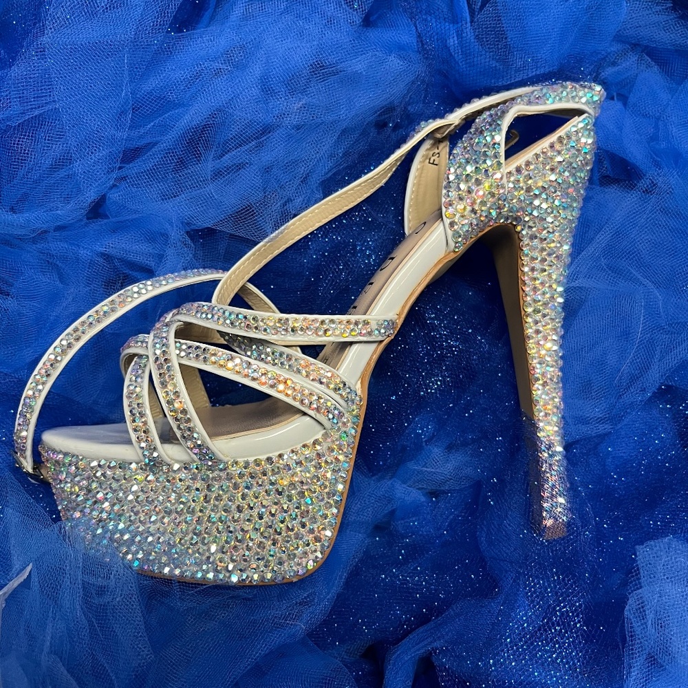 Marc Defang rhinestone platform strapy pageant heels